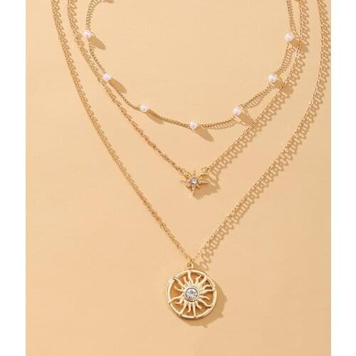 3pcs Multi Layer Women Choker Fashion Ladies Coin Pearl Pendant Necklace Gold Collar Clavicle Chain Statement Jewelry Gift