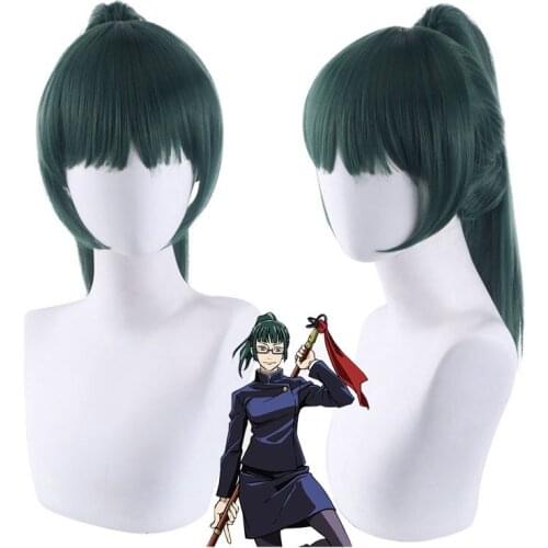50cm Anime Jujutsu Kaisen Cosplay Zenin Maki Wig Role Playing Wigs Halloween Cosplay Powder Short Dark Green