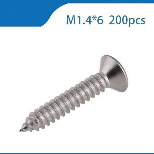 Free shipping 200 Pcs/Lot M1.4*6 Flat Head cross phillips countersunk self tapping screw stainless steel nails,bolts