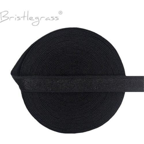 BRISTLEGRASS 5 Yard 3/8" 10mm Black Spandex Satin Band Shiny Non-fold Over Elastic Headband Bra Strap Dress Lace Trim DIY Sewing