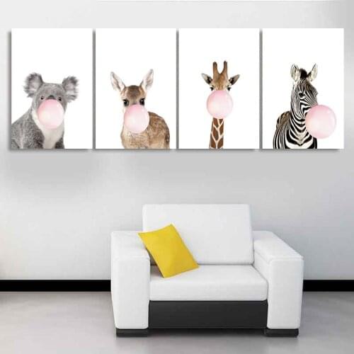 Giraffe Elephant Zebra Deer Decorative Canvas Paintings Wall Art Poster Animal Pictures Children Bedroom Decor Home Decoration