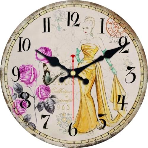 Decorative Wall Clock French Lady Fashion Dresses Home Wall Clock Vintage Retro Wall Art Fashion Wall Watches