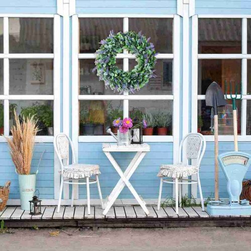 Artificial Wreath, Door Wreath Lavender Spring Wreath Round Wreath for The Front Door, Home Decor
