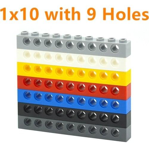 10PCS Technical MOC Parts 1x10 with 9 holes Building Blocks Perforated Bricks Assembles Particles Long Beam 2730 Toys for Kids