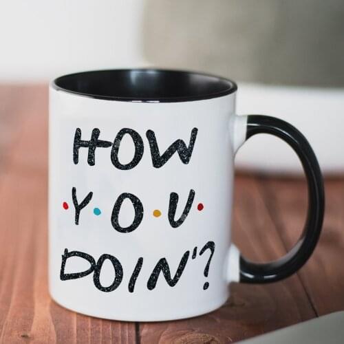 Friends tv show 350ml black gleam stars coffee mug How you doin ceramic mugs friends gift 11oz tea milk cup