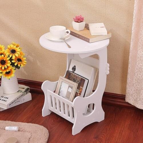 Small Mini Round Coffee Tea Table Modern Wood Plastic Magazine Storage Shelf Table Home Living Room Bedroom Bedside Table