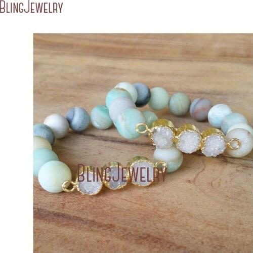 Matte Amazonite Beads Agates Druzy Bar Bracelets BM20500