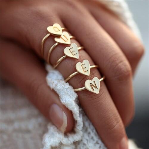 Fashion Gold Silver Color Heart Letters Rings For Women DIY Name Ring Set Female Statement Engagement Party Jewelry 2018