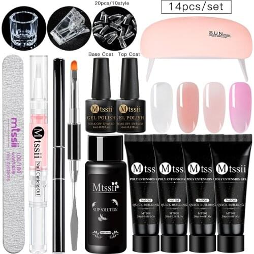 MTSSII 22PCS Extension Gel Nail Polish Set Clear Nude Pink Builder Glue Crystal UV Gel Slice Brush Nail Art Design Nail Care Kit