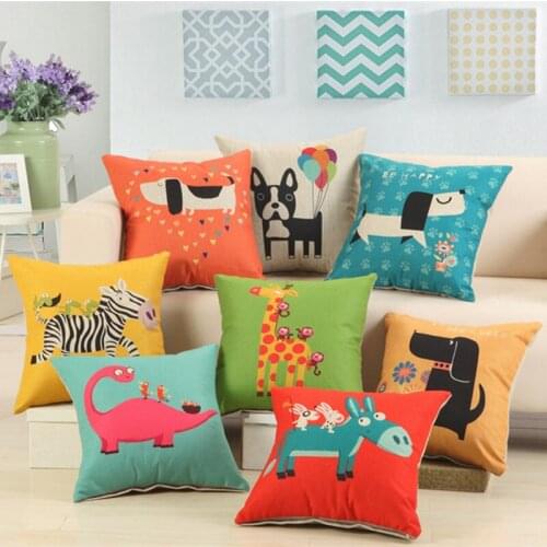 45x45cm/17.72x17.72" Dogs Giraffe Zebras Cushion Cover Cotton Linen Decorative Throw Pillow Cover Seat Sofa Embrace Pillow Case