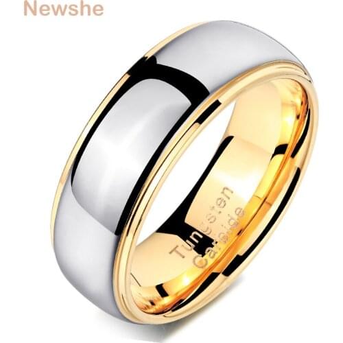 Newshe Men‘s Tungsten Carbide Smooth Ring Silver Color 8mm Wedding Band For Men Fashionable Jewelry Size 8-13 TRX052