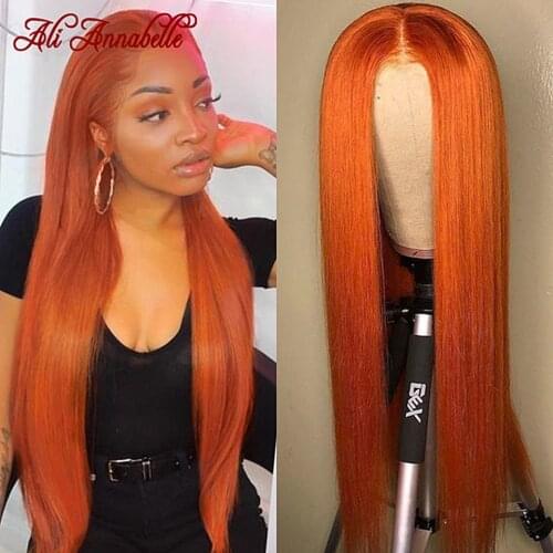 ALI ANNABELLE Lace Closure Wig Ginger Orange Brazilian Straight Human Hair Wigs PrePlucked 4x4 Front Lace Human Hair Wigs Orange