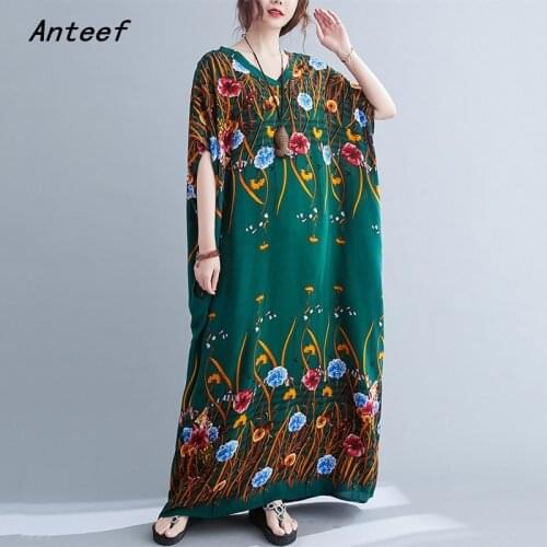 Short sleeve cotton stain vintage floral dresses for women casual maxi long loose sun summer beach dress elegant clothes 2021