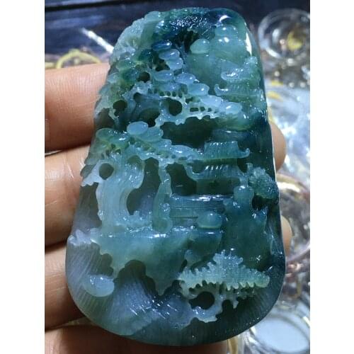 Real 7A Myanmar jade Hand-Carved landscape emperor green jade pendant necklace pendants jewelry jade necklaces