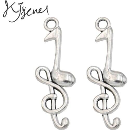 KJjewel Antique Silver Plated Music Note Charm Pendant fit Bracelet Necklace Jewelry DIY Making Accessories 32x11mm