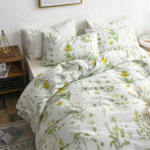 Nordic Bedding Set with Floral Duvet Cover Pillowcase Grid Bed Linen US AU EU Size Queen Double Home Hotel Bedclothes