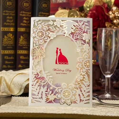 Luxurious 1 set Wedding Decoration Supplies China White Red Laser Cut Wedding Invitations Elegant Wedding Invitation Cards