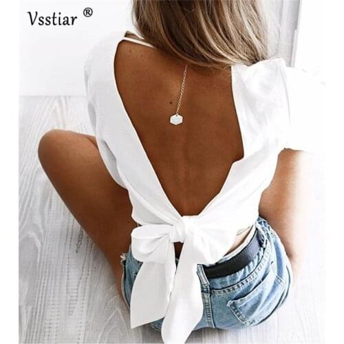 Long Sleeve Women Party Blouse Sexy V Neck Backless Skinny Ladies Shirts Club Casual Lace Up Bow Short Blouses Female