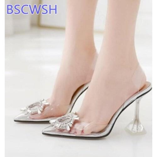 Summer Women Transparent Crystal Sandals Jelly Shoes Woman Pointed Toe High Heels Ladies Fashion Slip On Casual Female Footwear