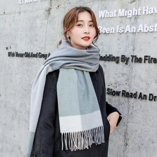 Wool Scarf Fashion Square Plaid Thicken Warm Tassel Scarf Fall Winter Spring Color Matching Wild Scarf Shawl Men and Women SP95