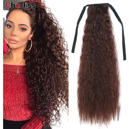 Synthetic Wavy Ponytail Extension For Women Wrap Around Drawstring Ponytail Yaki Ponytail Corn Clip In Hairpiece Black Fake Hair