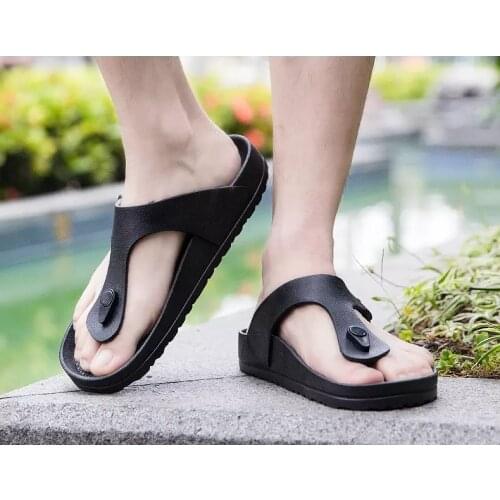 Solid Leather Flip Flops Men Comfortable T-strap Open Toe Sandals Men Summer Rome Flip Flop Chinelo Masculino Beach Slipper rty6