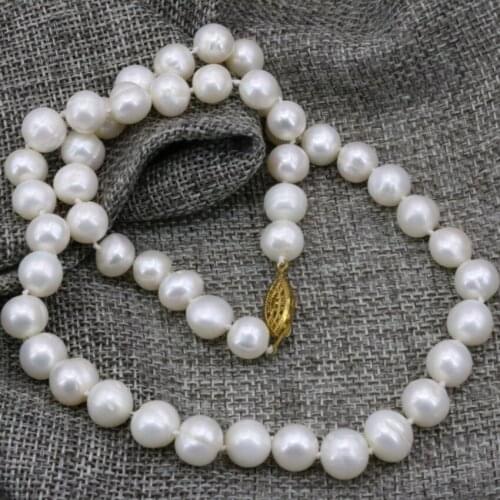Charms 8-9mm white natural cultured freshwater nearround beads pearl necklace women lady prom weddings chain choker 18inch B3230