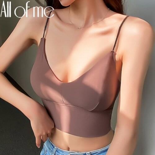 Seamless Top Women Fashion Crop Top Female Camisole Sexy Tank Tops Streetwear Solid Color Intimate Lingerie Push Up Massage Pad