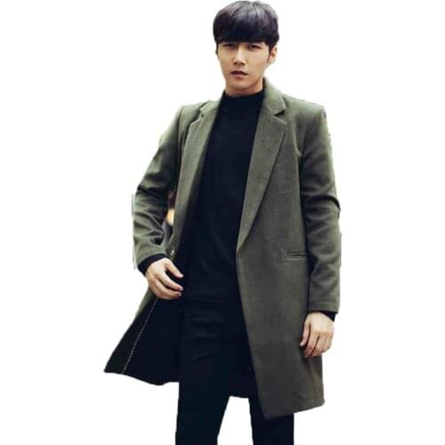 Medium Casual Long Mens Coat Turn-down Collar Trench Coat Men Jacket Coats Brand-Clothing Army Green Mens Coat Overcoat WUJ1189