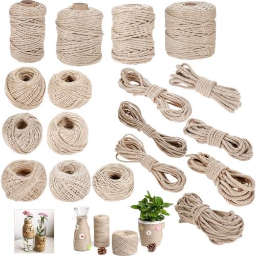Natural Jute Rope 1mm-12mm Khaki Fabric Twine Rolls Hemp Twisted Cord Macrame String DIY Handmade Wrapping Tag Decor Hicello
