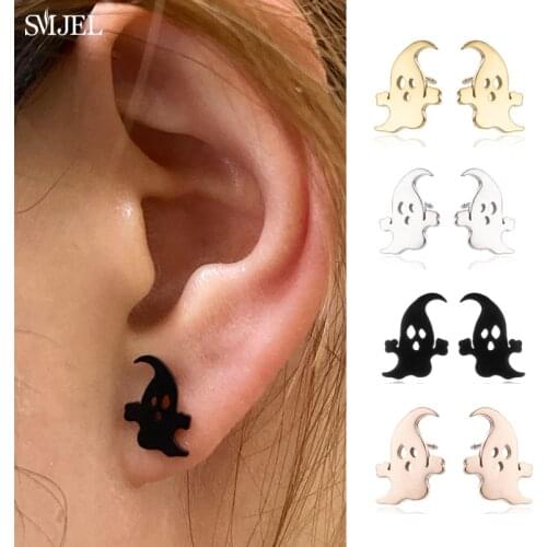 Fashion Punk Black Ghost Earrings Stainless Steel Creative Hallows Stud Earing Women Dinosaur Key Skull Spirit Earings Jewelry