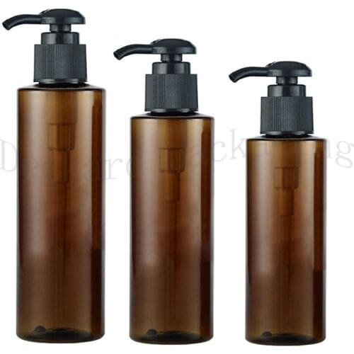 100/120/150ml brown round shape shampoo plastic bottles lotion gold pump cosmetic container plastic Shower Gel travel bottle