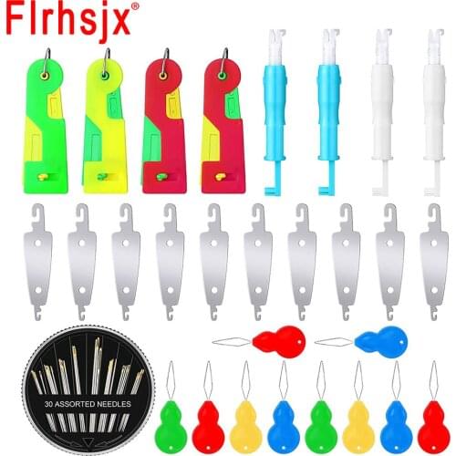 44pcs/set Hand Sewing Needles with Automatic Needle Threader Wire Loop Plastic Needle Threaders for DIY Needlework Sewing Tools