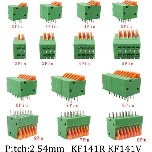 5/10Pcs KF141V KF141R PCB Mounted Spring Screwless Straight / Bent Foot Terminal Blocks 2.54mm Pitch 2/3/4/5/6/7/8/9/10 Pin Plug