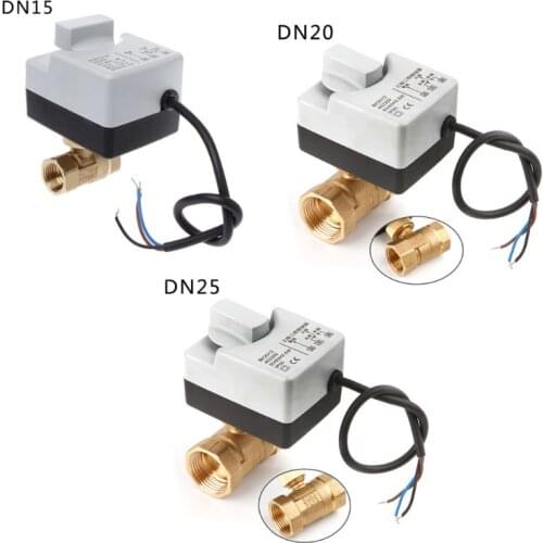 AC220V DN15 DN20 DN25 2 Way 3 Wires Brass Motorized Ball Valve Electric Actuato With Manual Switch