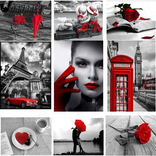 Nordic Fashion City Diamond Painting 5D Diy Wall Art Gray Red Lips Beauty Embroidery Inlaid Home Room Decoration Accessories