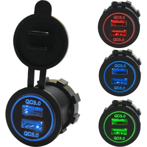 Car Charger QC 3.0 Dual USB Car Chargers Fast Charge Charger With LED Light For Cell Phone Tablet Over Temperature Protection