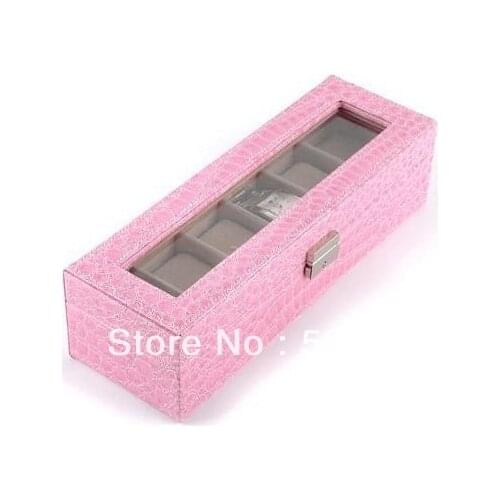Free shipping Professional luxury leather watch boxes, can fit into a 6 watches ,pink jewelry box gift box watch box8.5*31*10cm