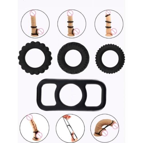 Four-in-one Silicone Penis Ring Cock Ring Scrotum Chastity Toys for Men Ejaculation Delay Super Stretchy Male Erection Ring Lock