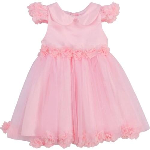 2021-05-05 Lioraitiin 1-6Years Children Girl Solid Color Princess Dress Off Shoulder Pan Collar High Waist Mesh Sundress