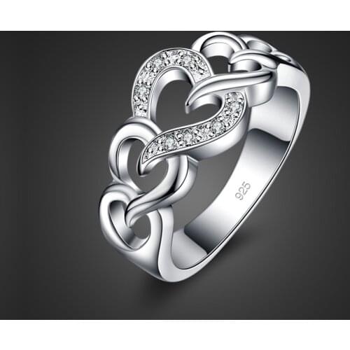 Elegant Fashion Women Heart 100% 925 Sterling Silver Ring Bright 5A zircon Ring Wedding Jewelry Wholesale