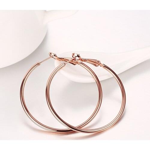 Smooth Large Hoop Earrings Rose Gold Filled Womens Classic Big Circle Earrings Diameter 40mm*40mm