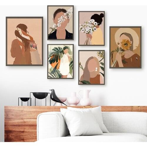 Chrysanthemum Daisy Monstera Leaf Woman Wall Art Canvas Painting Nordic Posters And Prints Wall Pictures For Living Room Decor