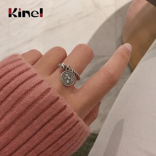Kinel S925 Sterling Silver Ring Weaving Coin Bells Rings for Women Adjustable Size Finger Ring Party Jewelry