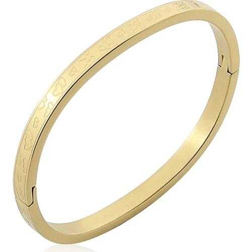 Hot Popular Fashion Stainless Steel Jewelry Carved Double Love Graphic Bangle for Woman Bracelet Party Gift Wholesale B-451