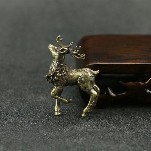 Antique Copper Deer Micro-carved Figurines Miniatures Office Desktop Ornaments Pure Brass Animal Copperware Feng Shui Home Decor