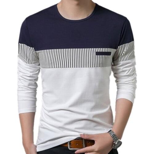 Mens T-shirt Spring 2020 New Autumn Long Sleeve O-Neck T-shirt Men Fashion Brand Cotton Clothes Patchwork T-shirt Tops Q6332