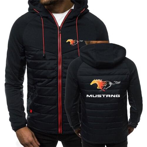 2021 Mens Mustang Car Logo Print Hooded Jackets Zipper Spring Autumn Fashion Warm Fleece Padded Male Popular Hip hop Coats
