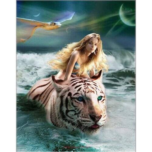 Counted Cross Stitch Kits Needlework Embrodery - Crafts 14 ct Aida Color DIY Arts Handmade Home Decor - Beauty and Tiger