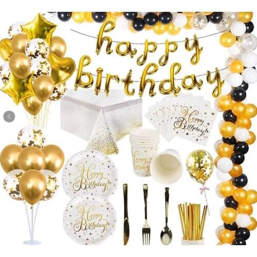 Happy Birthday Party Bronzing Paper Disposable Paper Plate Cup For Party Wedding Decoration Birthday Party Supplies cc77